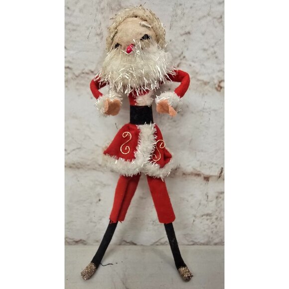 9" Vintage Santa Claus Doll Red Suit & Glitter Shoes Skinny Pipe Cleaner Japan - Picture 2 of 6